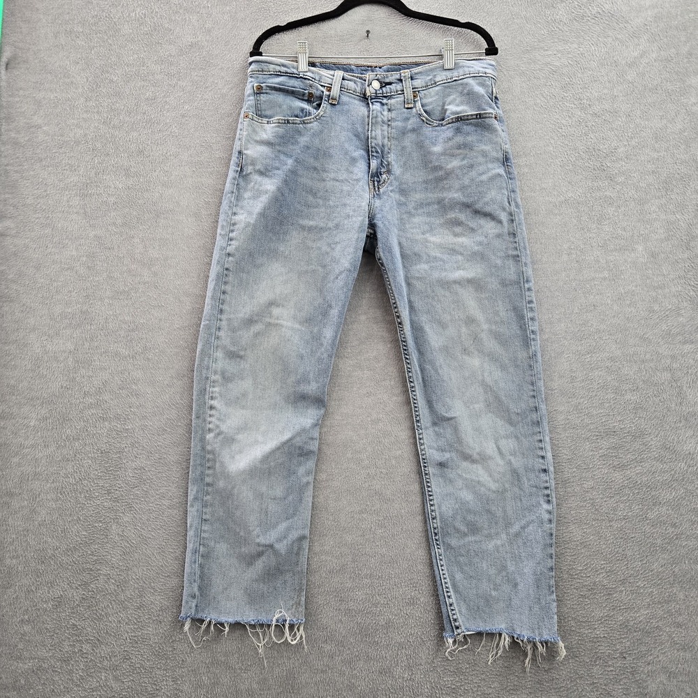 Levi's 502 Men Jeans 34X34 Light Blue Denim Relaxed Taper Fit 25" READ